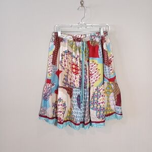 Johnny Was Floral patchwork silk Skirt Colorful Size S